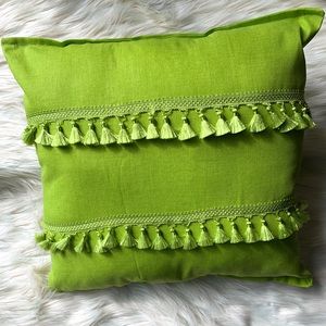 Lime green fringe pillow